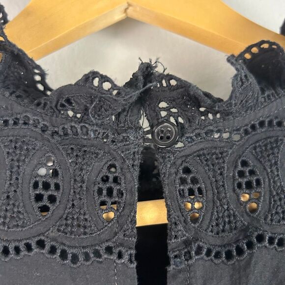 Anthropologie Othilia Black Eyelet Cotton Boho Blouse - Picture 6 of 10